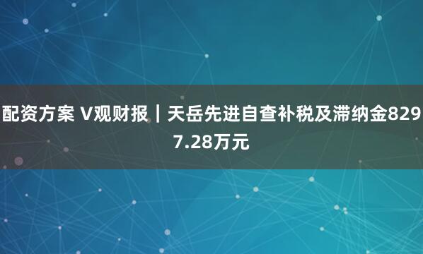 配资方案 V观财报｜天岳先进自查补税及滞纳金8297.28万元